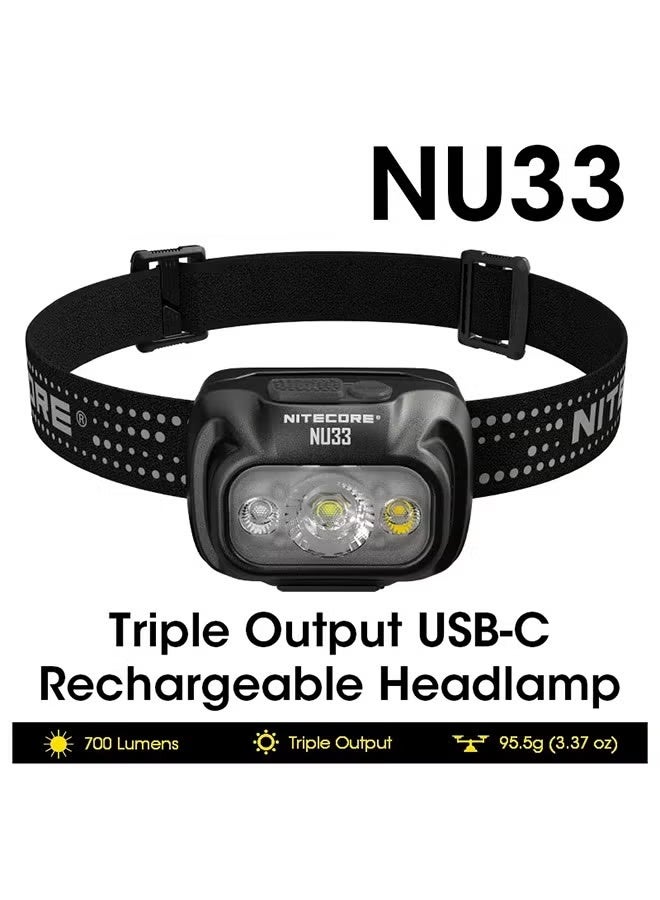 NITECORE NU33 USB-C Rechargeable Headlamp LED Triple Output 700 Lumens Built in 2000mAh Battery for Camping Work Light Fishing - Image 1